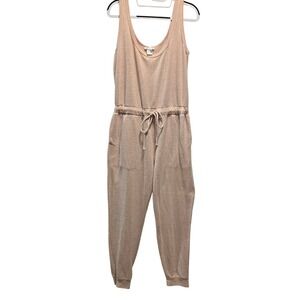 Venus Womens Pink Marled Knit Sleeveless Jogger Jumpsuit Drawstring Waist Medium